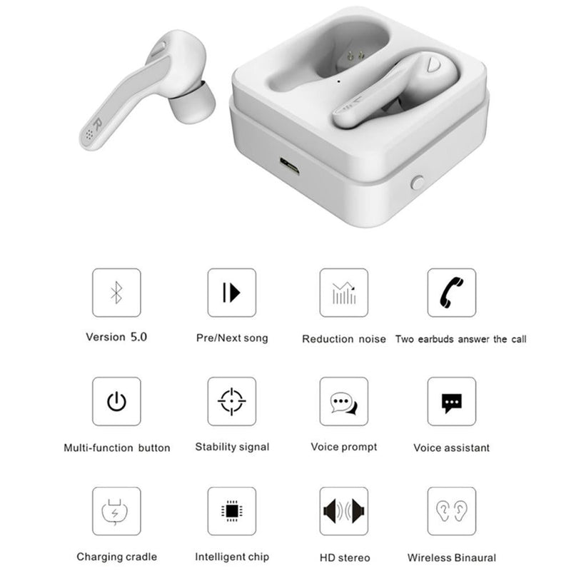 Mini Touch Control Wireless Earbuds with Charger Box - Hifi Bluetooth Tws - White