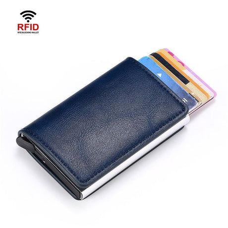 Automatic Rfid Blocking Card Holder with Coin Pocket - Blue