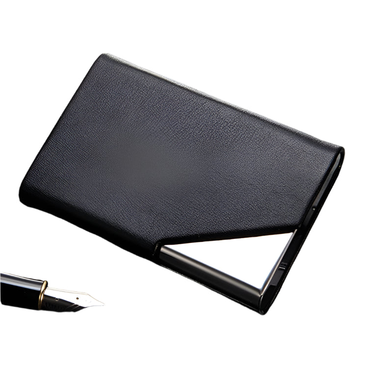Stainless Steel Business Card Holder Men Leather Clamp - Brown