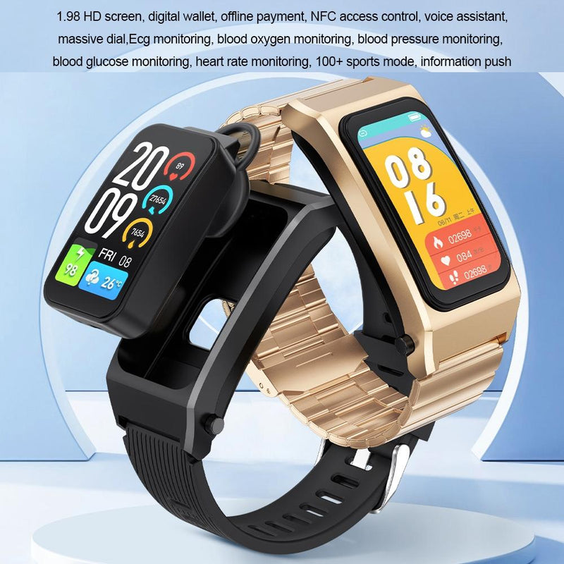 1.98 Inch 2 In 1 Bluetooth Earphone Smart Watch With Ecg & Nfc Support - Brown