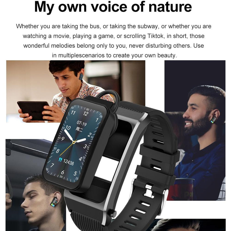 1.98 Inch 2 In 1 Bluetooth Earphone Smart Watch With Ecg & Nfc Support - Brown