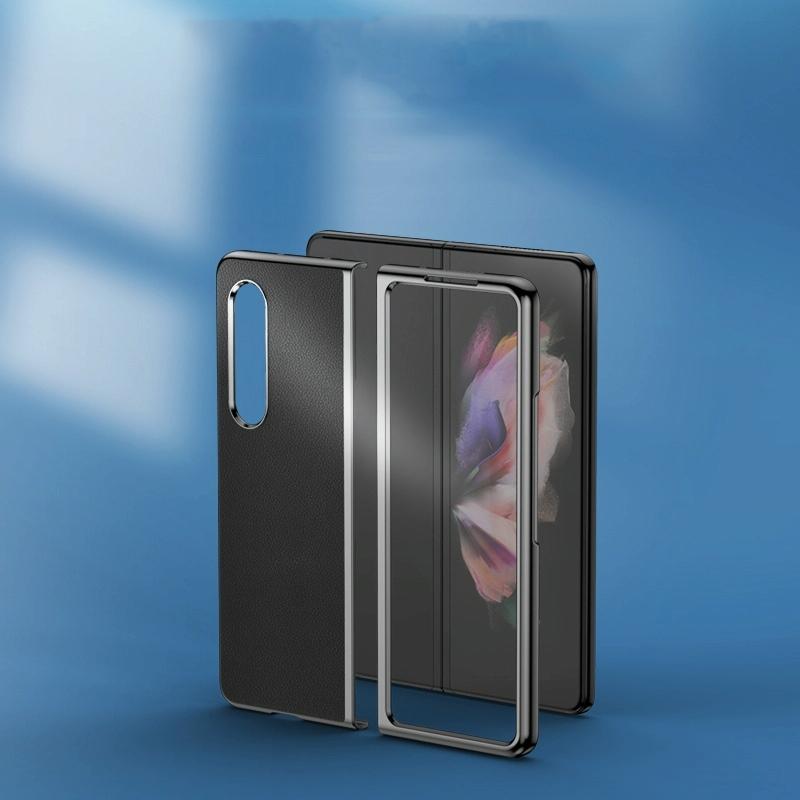 For Samsung Galaxy Z Fold4 5G Leather Plated Phone Cover - Blue