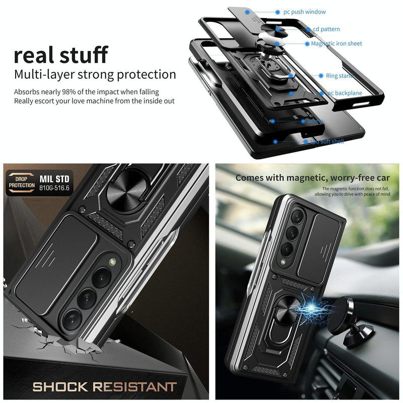 For Samsung Galaxy Z Fold4 5G Camshield Lanyard Case With Slide Ring