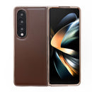 For Samsung Galaxy Z Fold4 5G Xiaoya Series Genuine Leather Plating Case - Coffee