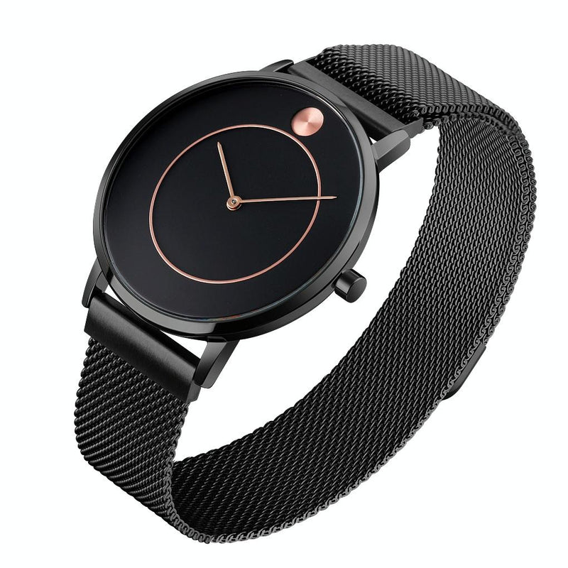 Women Metal Mesh Quartz Watch with Non-scale Dial - Rose Gold Blue Surface