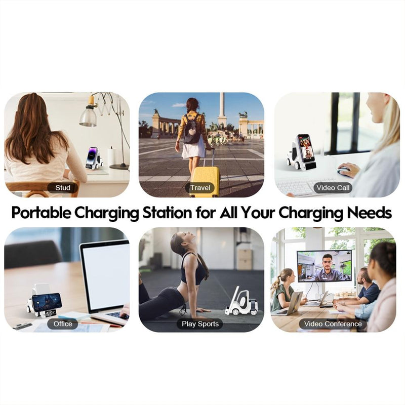 5 In 1 Car Desktop Alarm Clock With Wireless Charging - Gray