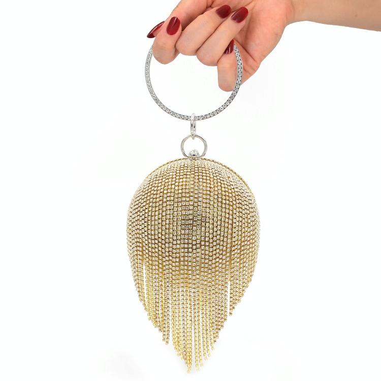 Crystal Tassel Clutch For Weddings And Parties - Gold Crystal Bag