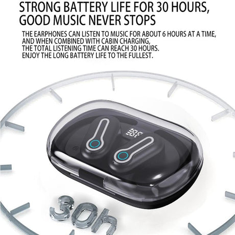 Wireless Stereo Earphones with Charging Case - Hanging Ear Design - White