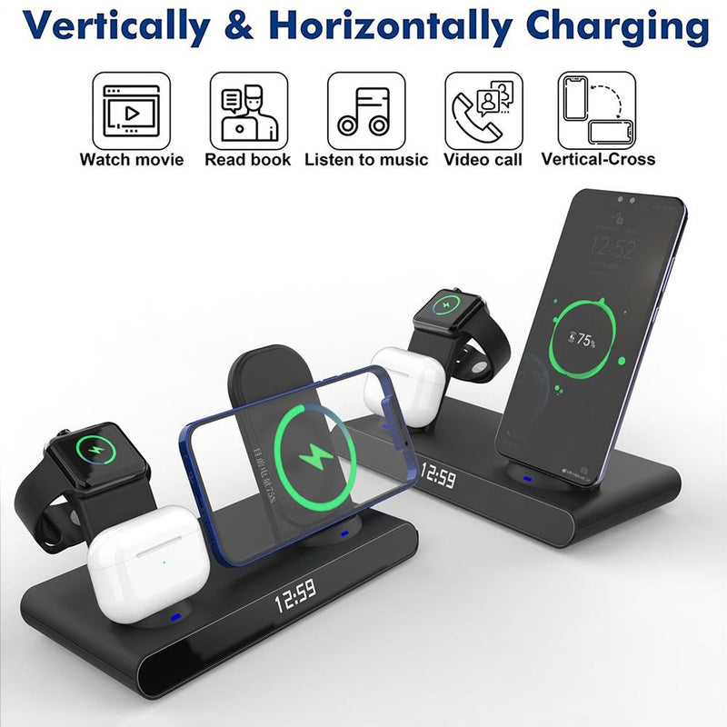15W Wireless Fast Charge Stand With Clock And Folding Design-White