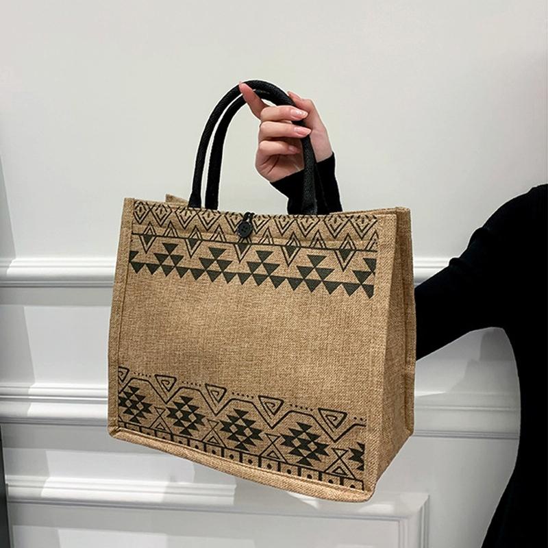 Simple Linen Tote Bag With Large Capacity - Style Print - Semicircle