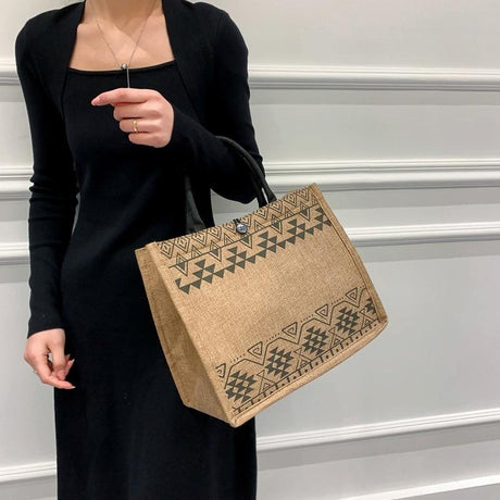 Simple Linen Tote Bag With Large Capacity - Style Print - Semicircle