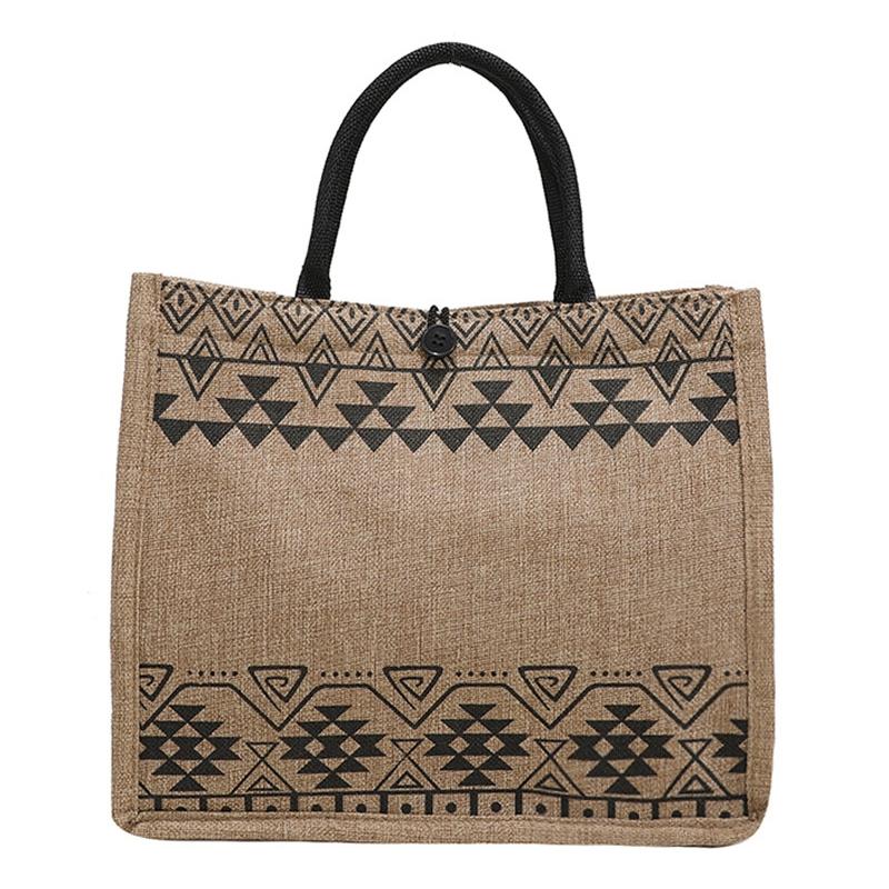 Simple Linen Tote Bag With Large Capacity - Style Print - Semicircle