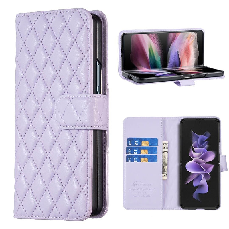 For Samsung Galaxy Z Fold4 5G Samsung Fold 4 Diamond Lattice Wallet Case - Sleek And Stylish - Purple