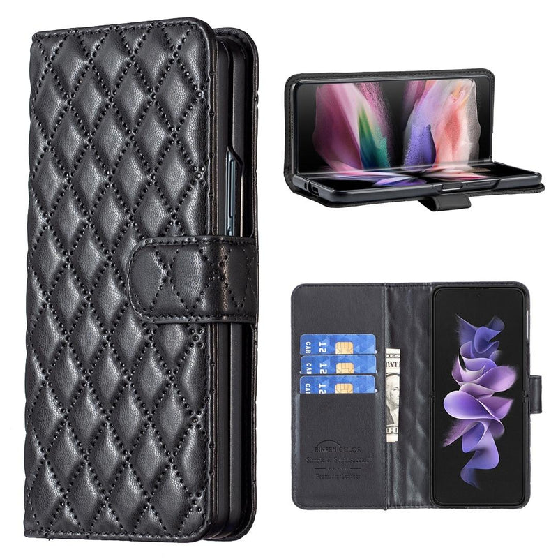 For Samsung Galaxy Z Fold4 5G Samsung Fold 4 Diamond Lattice Wallet Case - Sleek And Stylish - Purple