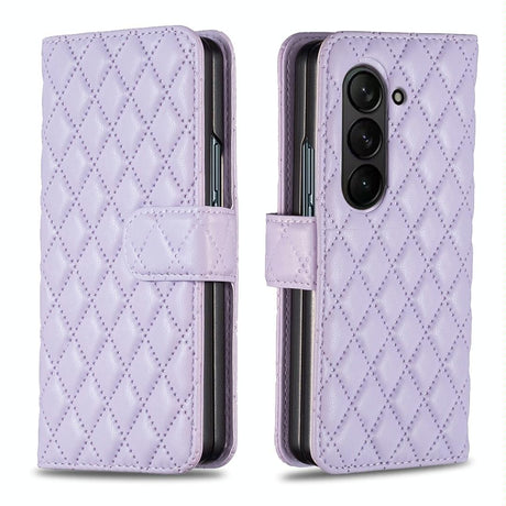For Samsung Galaxy Z Fold4 5G Samsung Fold 4 Diamond Lattice Wallet Case - Sleek And Stylish - Purple