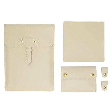 3-in-1 Waterproof Leather Laptop Liner Bag - 13 Inches - Light Yellow