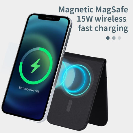 3 In 1 Magnetic Wireless Charger With Card Holder And Phone Bracket - Beige