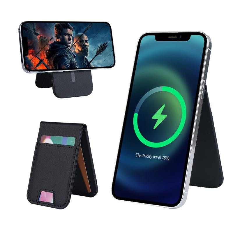 3 In 1 Magnetic Wireless Charger With Card Holder And Phone Bracket - Beige