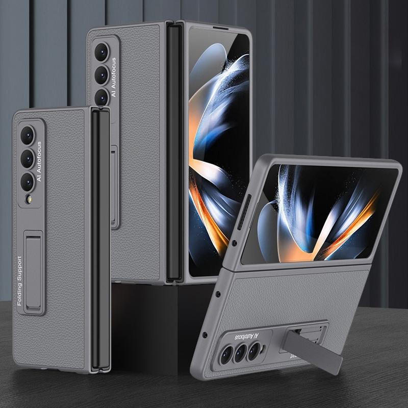 For Samsung Galaxy Z Fold4 5G Leather Case With Stand - Ultra Thin - Grey