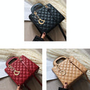 Leather Crossbody Bag With Rhombus Pattern For Women - Black