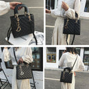 Leather Crossbody Bag With Rhombus Pattern For Women - Black