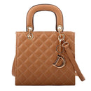 Leather Crossbody Bag With Rhombus Pattern For Women - Black