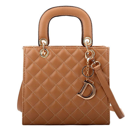 Leather Crossbody Bag With Rhombus Pattern For Women - Black