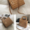 Leather Crossbody Bag With Rhombus Pattern For Women - Black