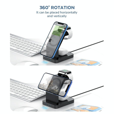 3 In 1 Magnetic Wireless Charger For Iphone Iwatch Airpods - Black