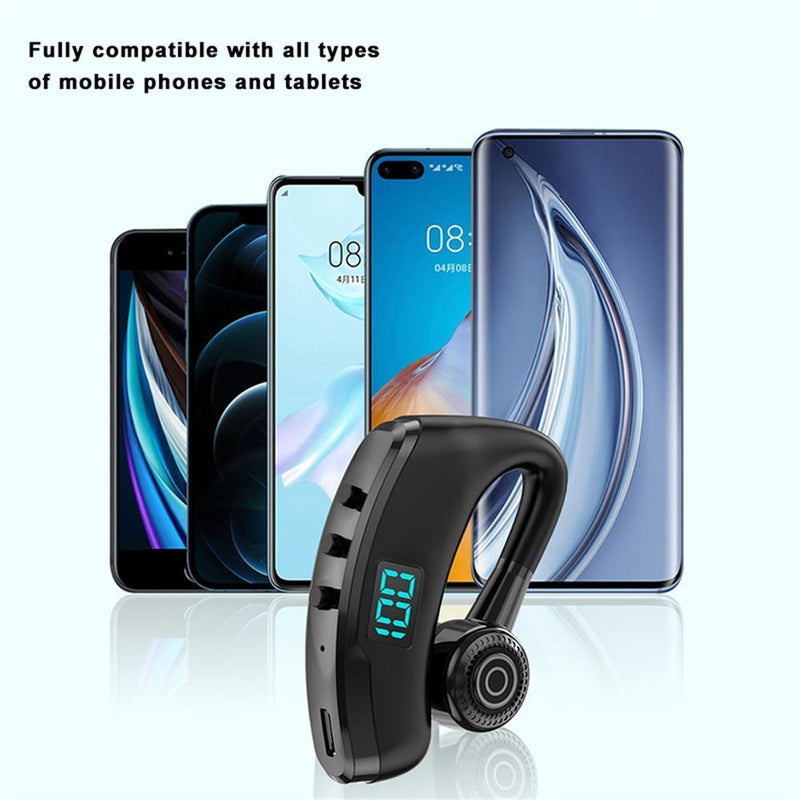 Wireless Bluetooth Headset with Digital Display and Charging Bin - Blue