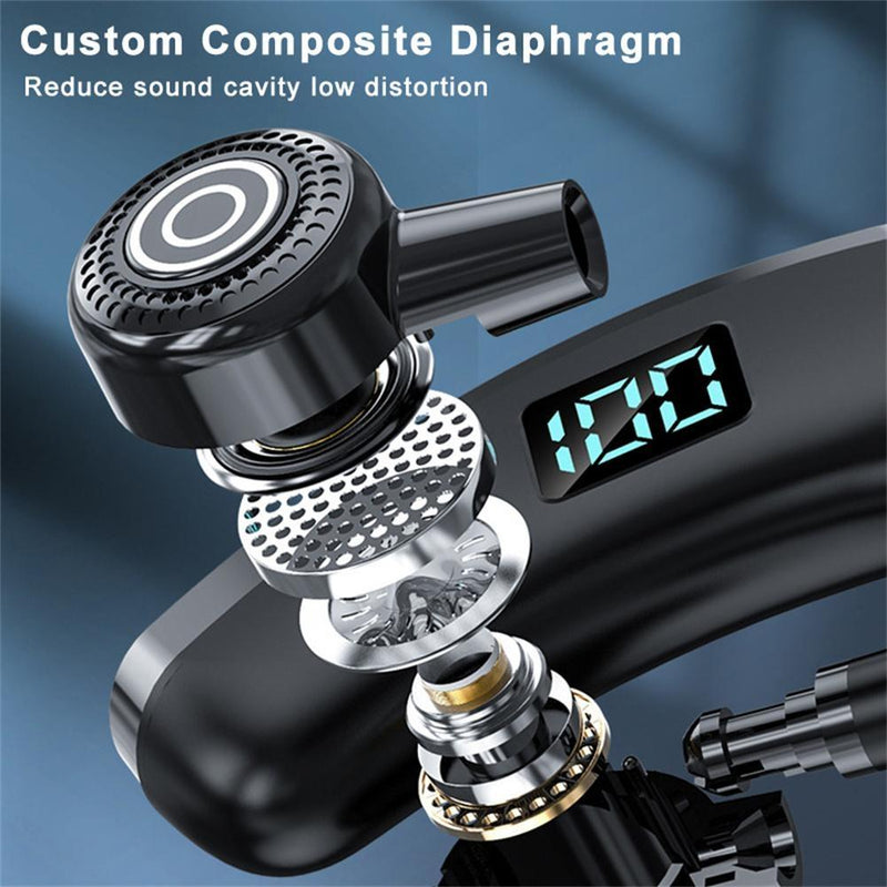 Wireless Bluetooth Headset with Digital Display and Charging Bin - Blue