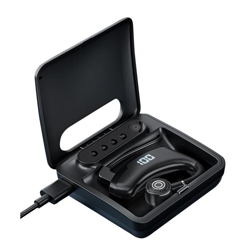 Wireless Bluetooth Headset with Digital Display and Charging Bin - Blue