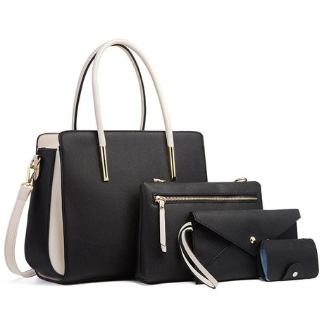 Large Capacity 4-In-1 Messenger Handbag With Fashionable Colour Block Design - Black