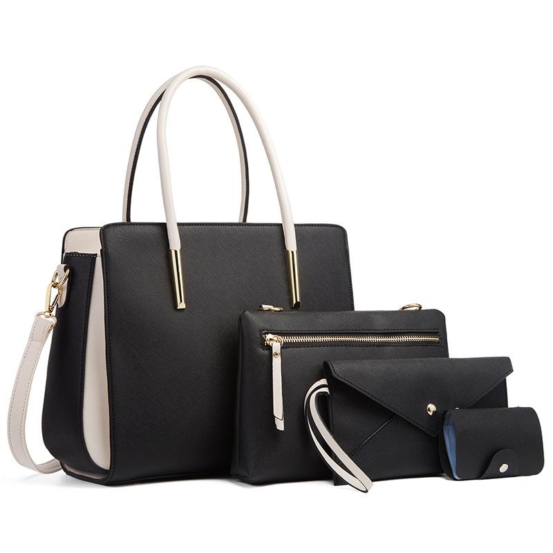 Large Capacity 4-In-1 Messenger Handbag With Fashionable Colour Block Design - Black