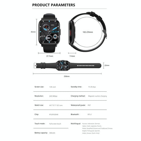 1.83 Inch Bt5.2 Smart Sport Watch Support Sleep / Heart Rate / Blood Oxygen / Temperature / Heart Sugar / Blood Pressure Health Monitor - Gold