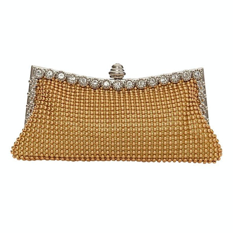 Rhinestone Evening Clutch For Ladies - Beaded Banquet Bag - Gold