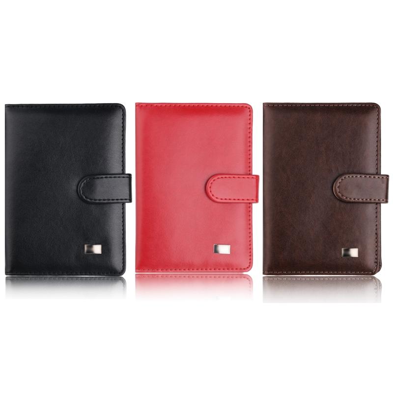 Passport & Card Holder With Buckle Clip Pu Protection - Black