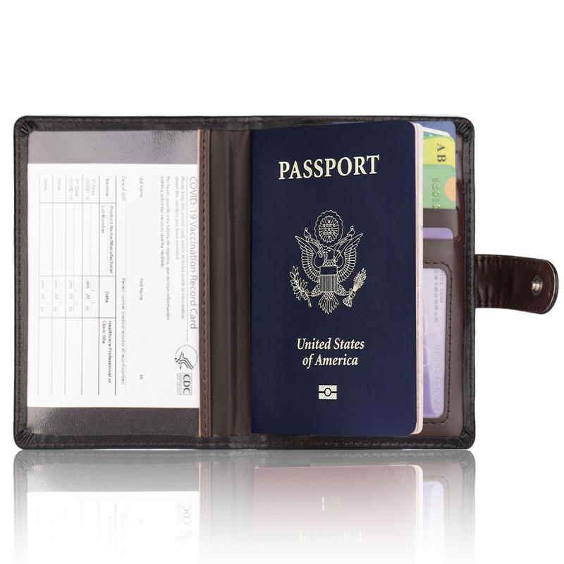 Passport & Card Holder With Buckle Clip Pu Protection - Black