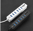 6-Port Usb Hub With Tf / Sd Card Reader High Speed - White
