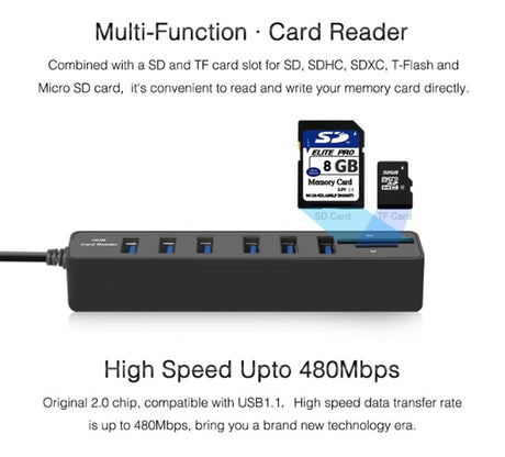 6-Port Usb Hub With Tf / Sd Card Reader High Speed - White