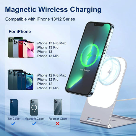 15W Magnetic Wireless Charger For Iphone 12+ - Silver