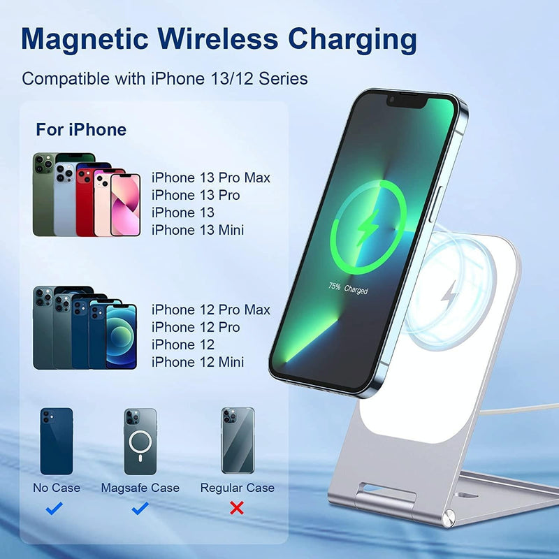 15W Magnetic Wireless Charger For Iphone 12+ - Silver