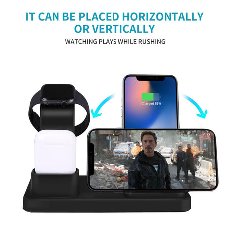 3 In 1 Wireless Charger For Iphone Apple Watch Airpods & Android Black