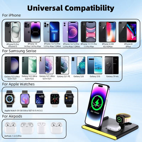 Foldable 15W Magnetic Wireless Charger With Ambient Light - Black