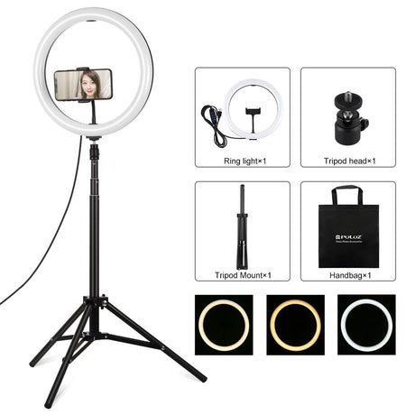 11.8 Led Ring Light With Tripod And Phone Clamp - 3 Modes Dual Colour Temperature Dimmable - Black