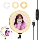 7.9 Usb 3 Modes Dimmable Dual Colour Led Ring Light With Mirror For Vlogging And Photography - Black