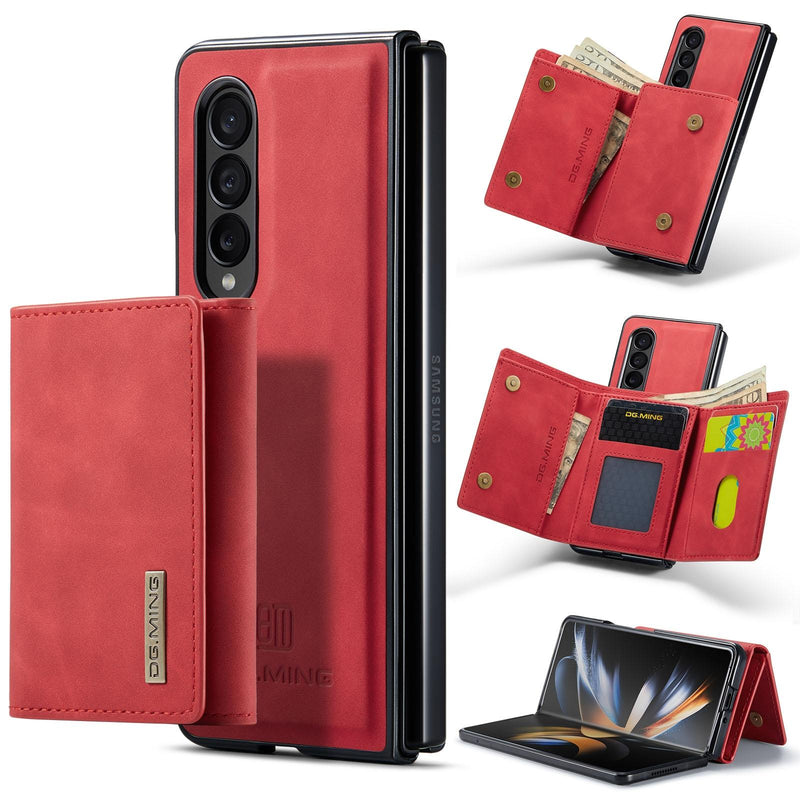 For Samsung Galaxy Z Fold4 5G Wallet Case - 3 Fold Multi Card Holder - Red