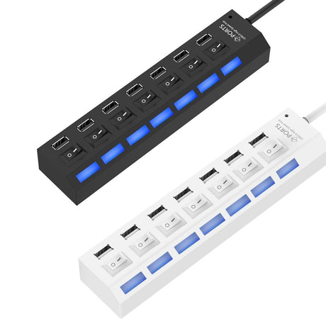 7-Port Usb Hub With High Speed 480Mbps On / Off Switch & 7 Leds - Black