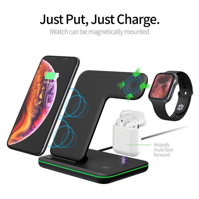 3 In 1 Magnetic Wireless Charger With Touch Ring Light - Black