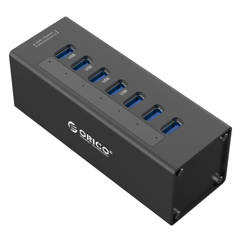 7-Port Aluminum Usb 3.0 Hub For Laptops - Black